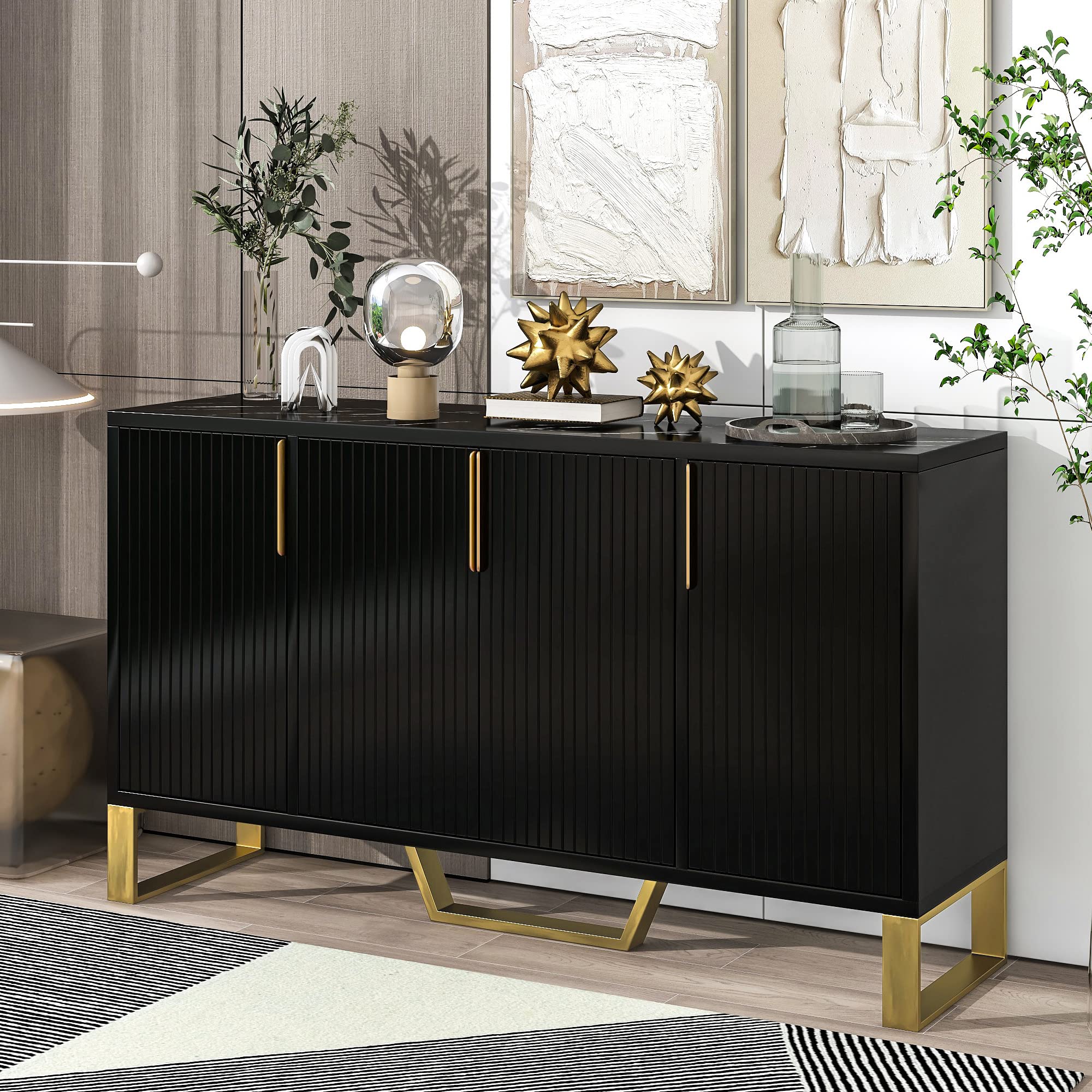 Modern Mixed Material Board with Marble Top