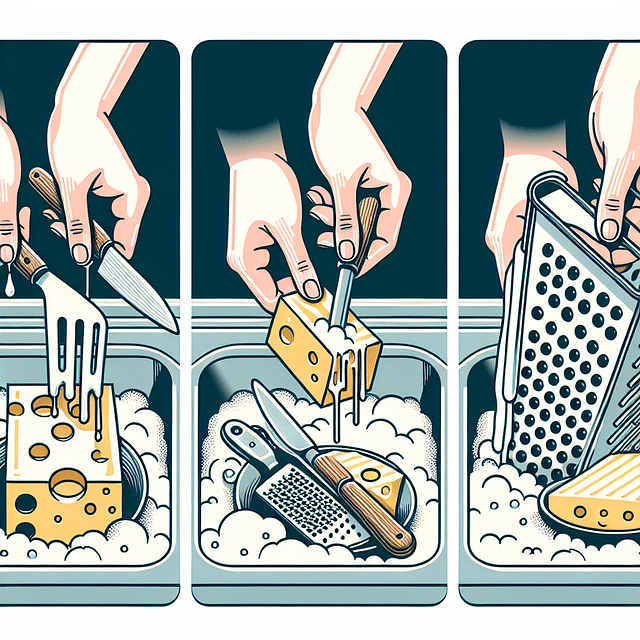 washing cheese tools by hand in soapy water