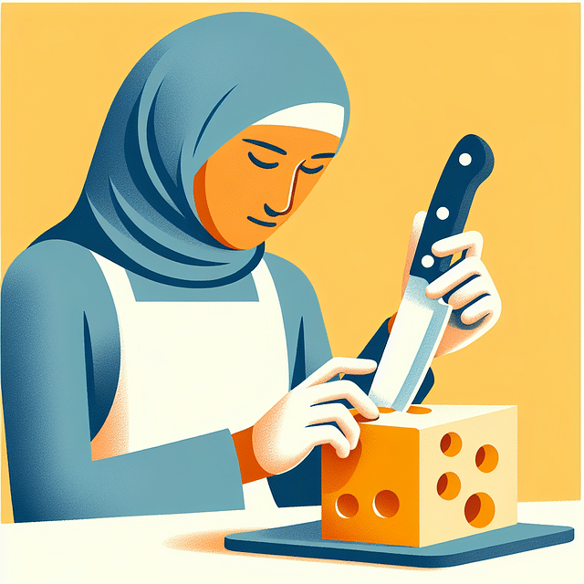 close-up of someone inspecting the blade of a cheese knife