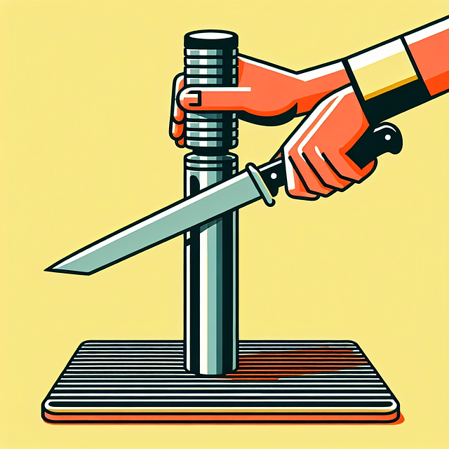 honing rod positioned vertically on a non-slip surface