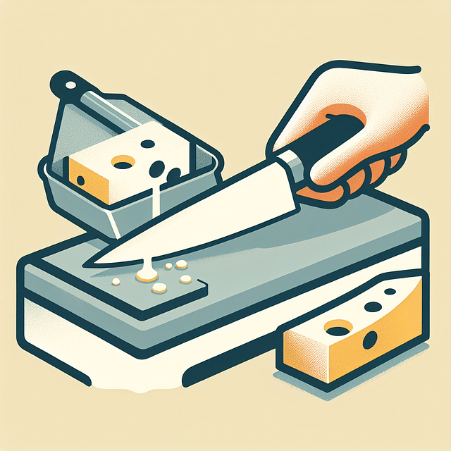 cheese knife being sharpened on a wet whetstone