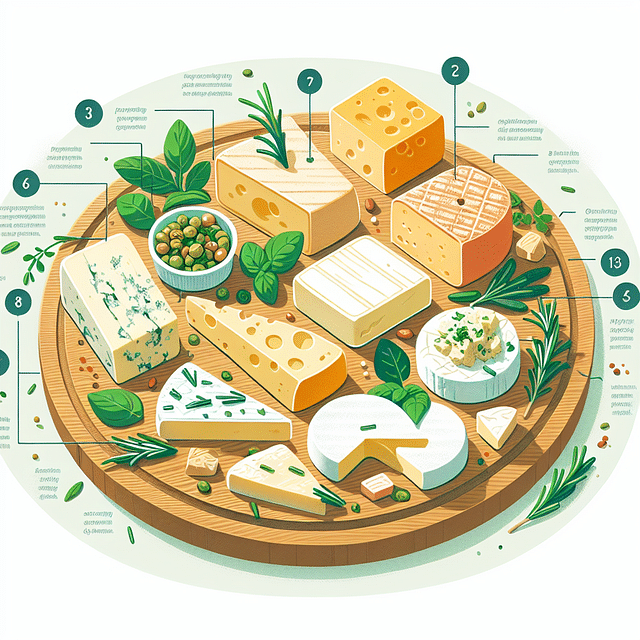 cheese board garnished with fresh herbs