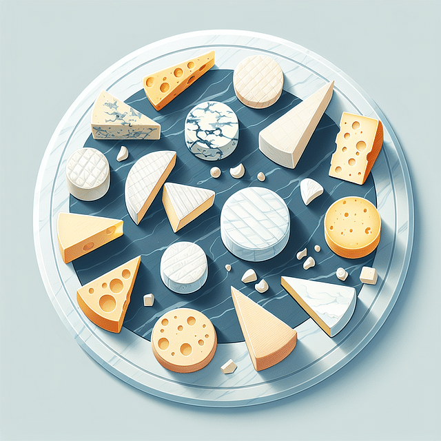 lactose-free cheeses arranged on a marble cheese board