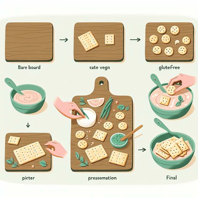 vegan and gluten-free crackers artistically arranged on a board