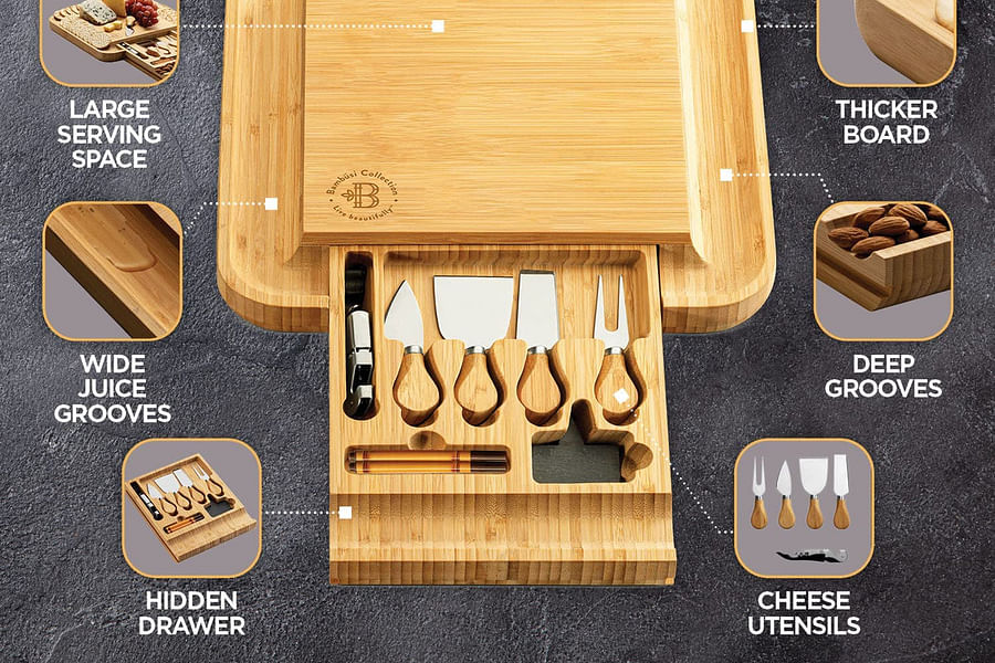 Bamboo Cheese Board Set with Utensils