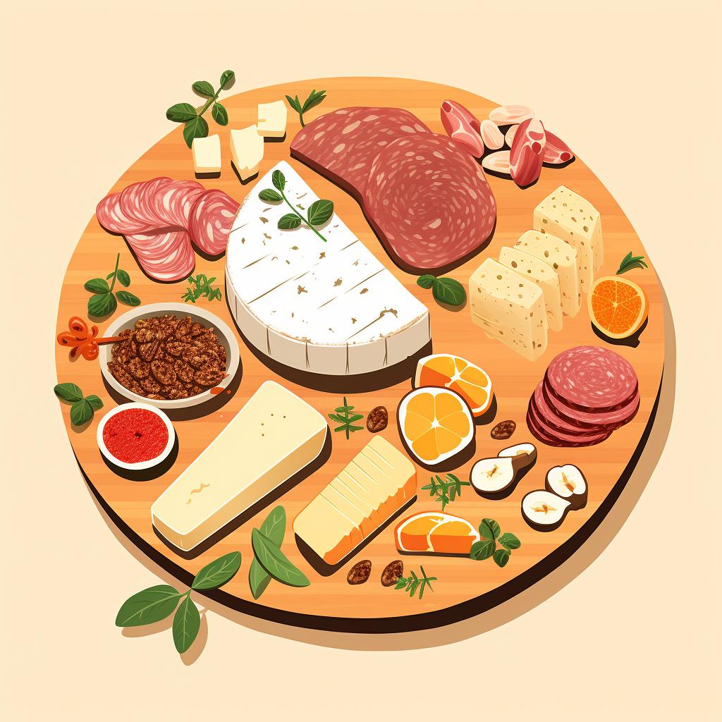 Cut cheese arranged on a charcuterie board with complementary foods