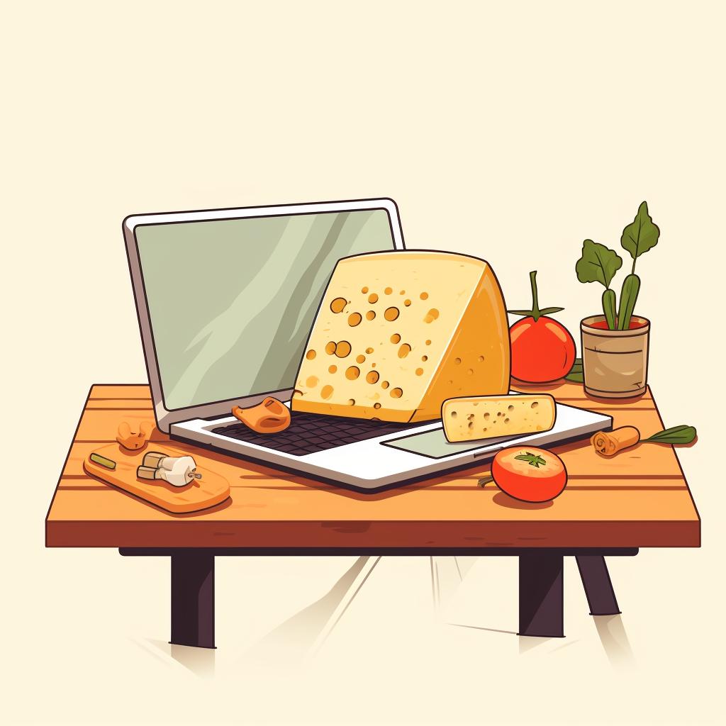 A clean workspace with a cutting board and cheese