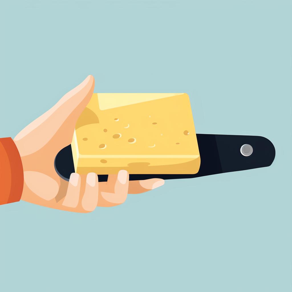 A hand gripping a cheese slicer handle correctly