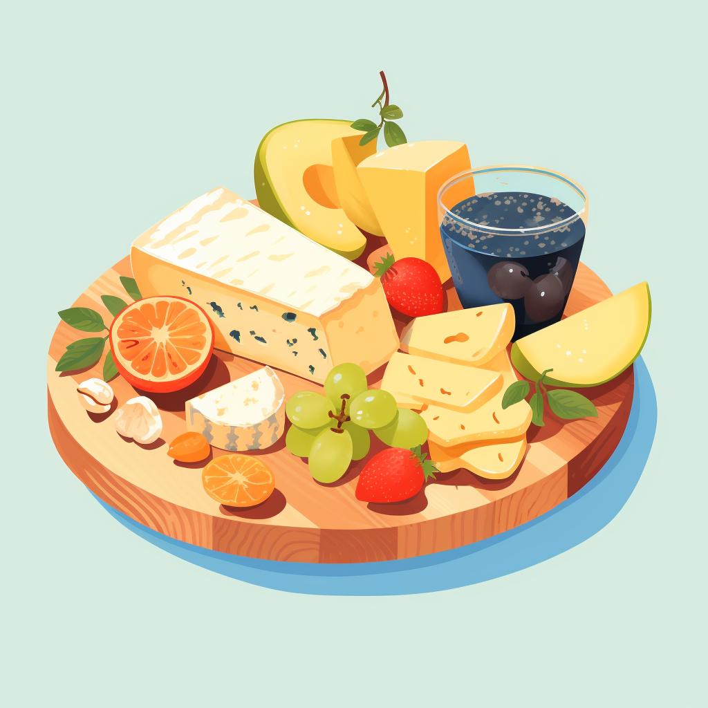 Cheese board with fresh fruits