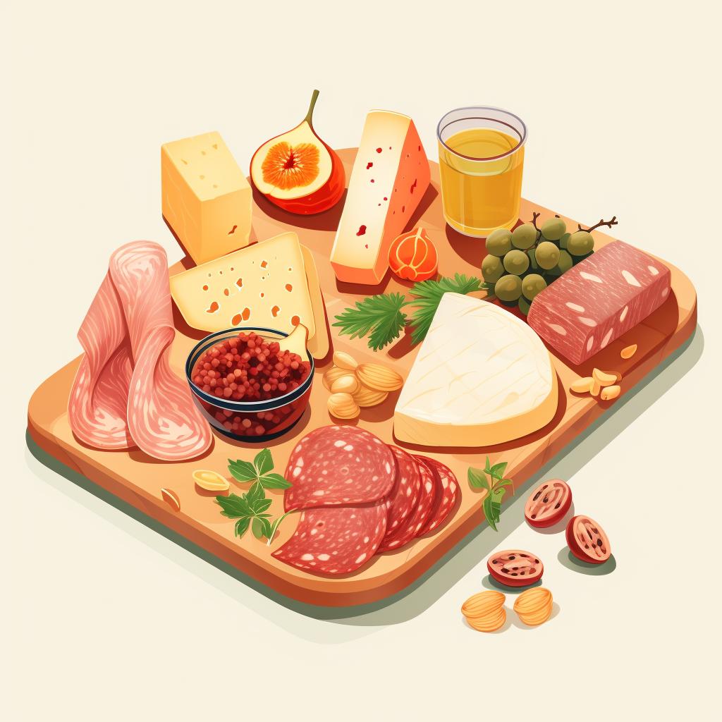 A beautifully arranged cheese and charcuterie board