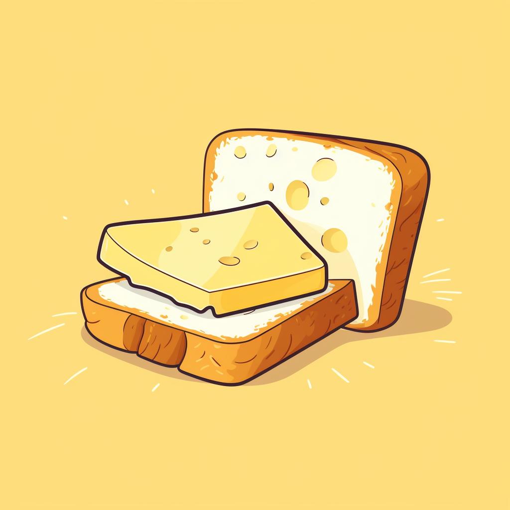 Cheese placed between two slices of bread