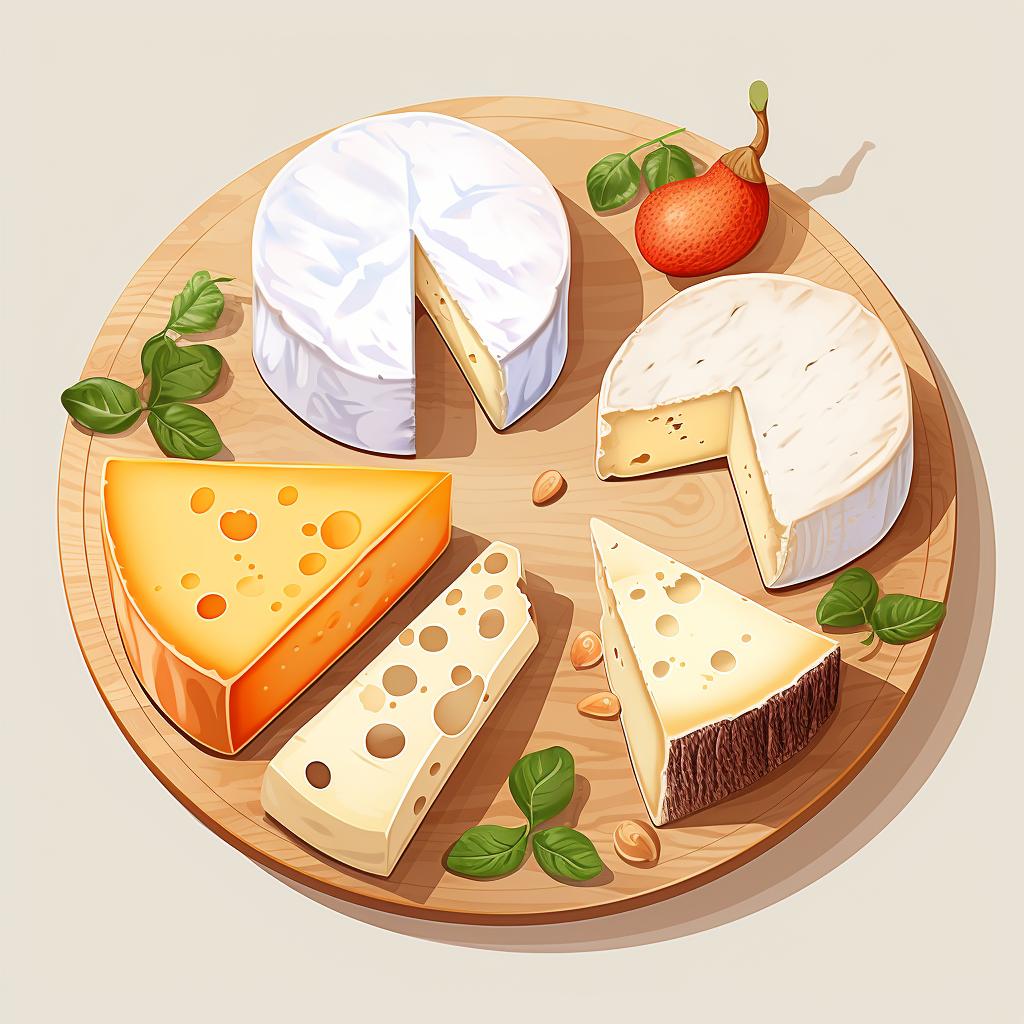 A selection of high-quality cheeses: Romano, Camembert, and Taleggio.