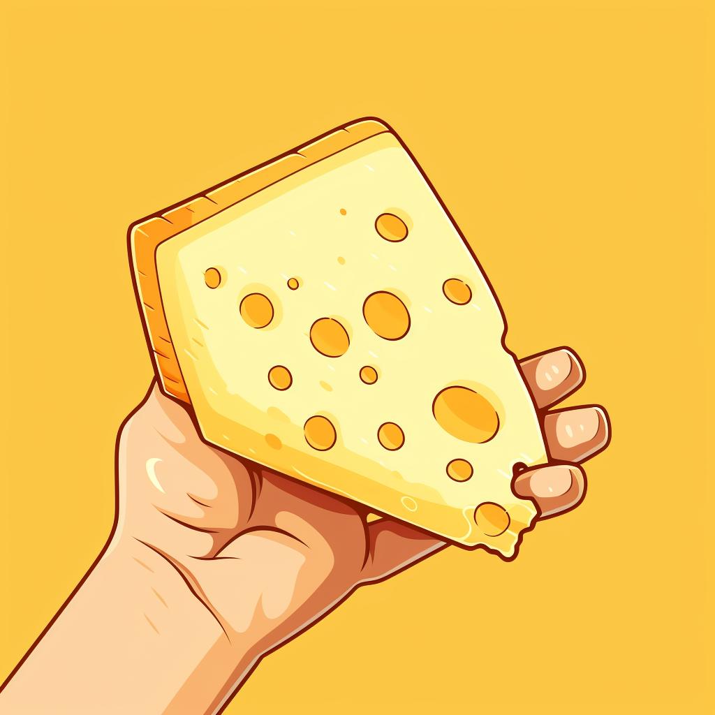 A hand holding a portion-sized piece of cheese.